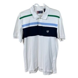 Chaps Ralph Lauren Men’s Large White Short Sleeve Polo Shirt Striped Color Block